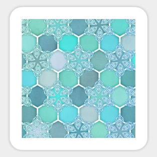 Frozen Mint Honeycomb - Doodle Hexagon Pattern Sticker